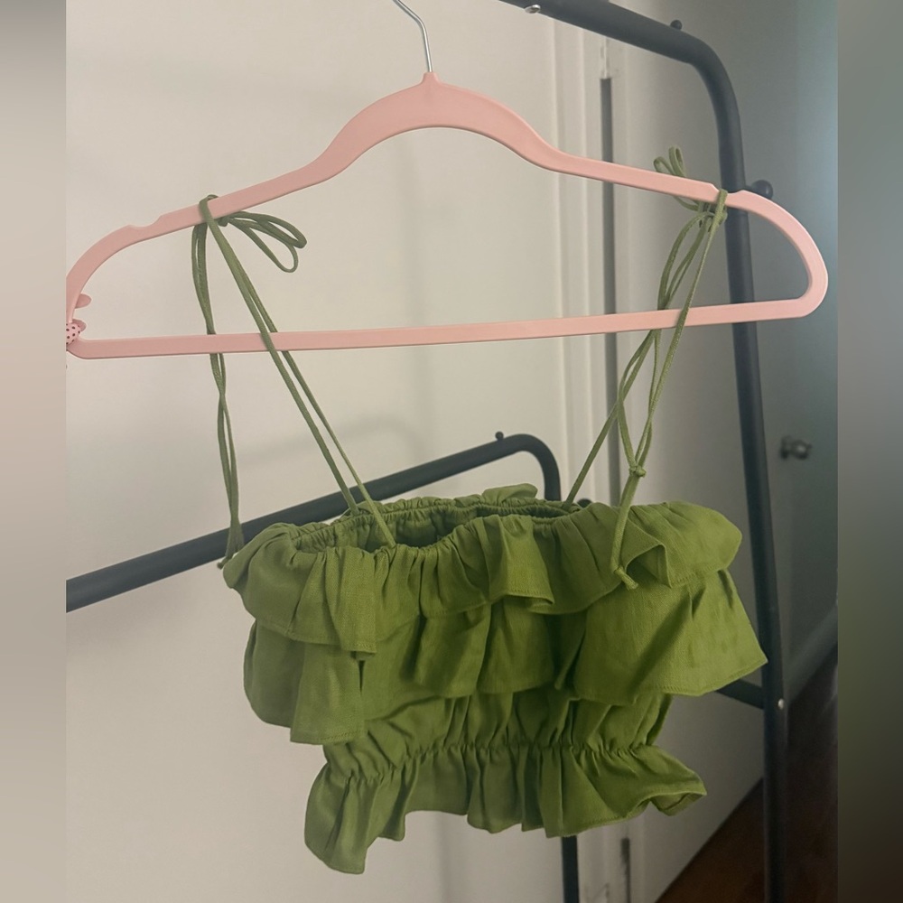 Reformation Green Ruffle Crop Top - Picture 3 of 4